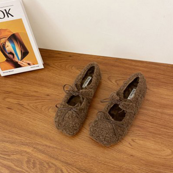 러블리한 더블 리본 인조 뽀글이 신 단화 PRDS169