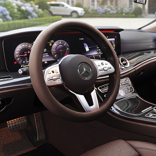 지엠지모터스 차량용 신소재 가죽 핸들커버 그립퍼, 초코브라운