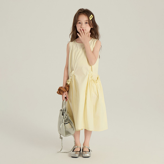 스타빈 아동용 프릴포켓 민소매 롱 원피스