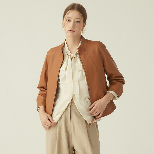 신비 여성용 램스킨 하프넥 집업 자켓