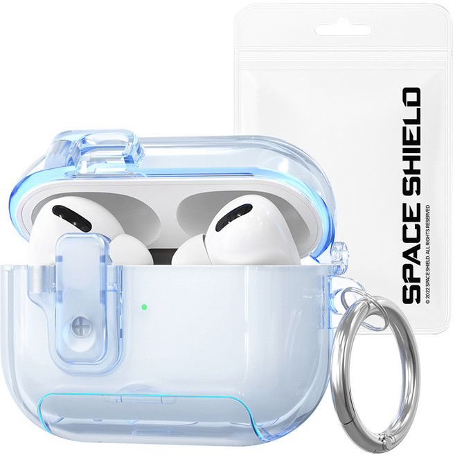 SPACE SHIELD AirPods 系列 泡泡夾扣鎖支架鑰匙圈 TPU 保護殼 AirPods Pro 3, 透明藍, 1個