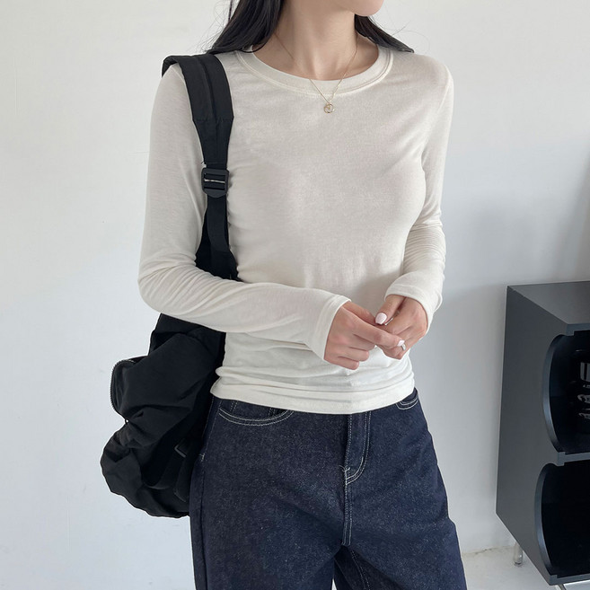 플랜데이 여성용 마카롱 베이직 스판 레이온 긴팔 티셔츠