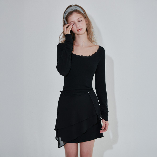 오앨 여성용 레이스 저지 미니 원피스 + 랩 스커트 세트