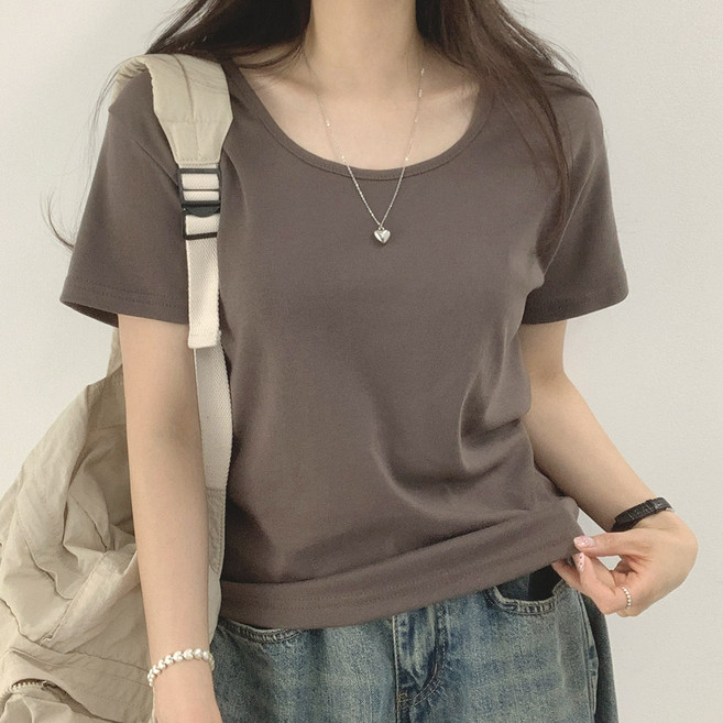 위드후이린 여성용 코트니 유넥 반팔 티셔츠