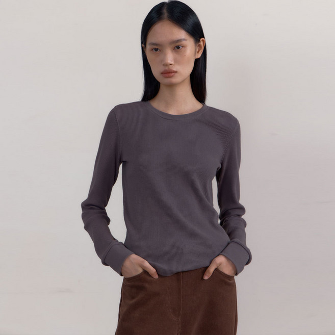 38COMEONCOMMON 女款鬆餅格紋修身長袖T恤