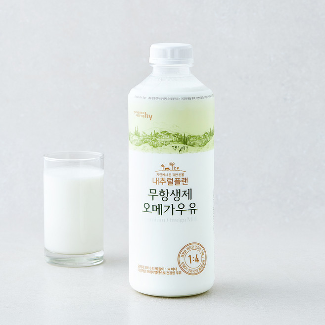 에치와이 무항생제 인증 내추럴플랜 오메가 우유, 1개, 930ml