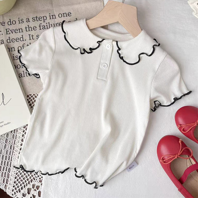 유블리 아동용 조르민 물결 프릴카라 반팔 티셔츠