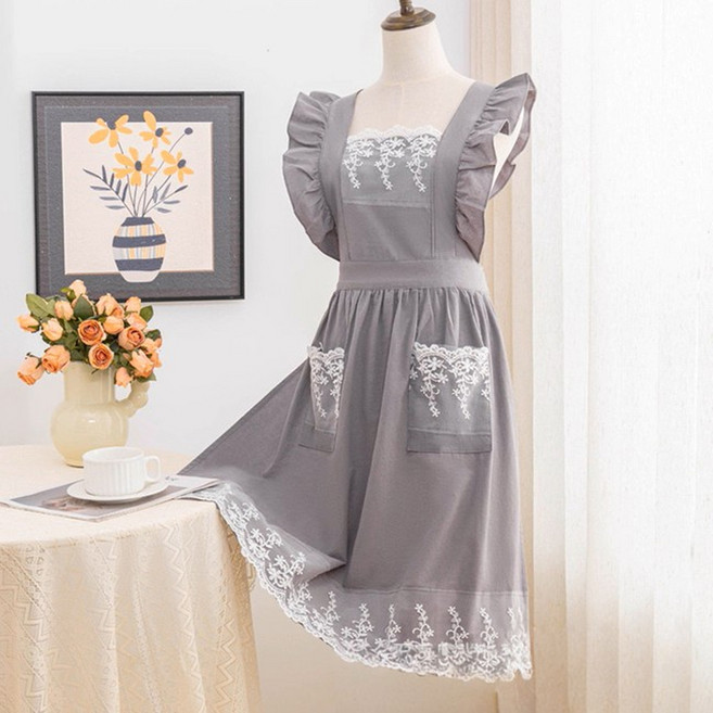 바른리빙 라플레르 프릴 앞치마 주방 카페 바리스타 앞치마, 그레이, 1개