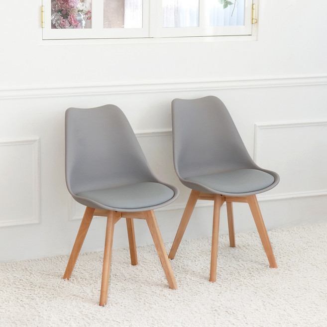 팬물산 이지라이프 인테리어 가죽 쿠션 원목 에펠체어, 그레이, 2개