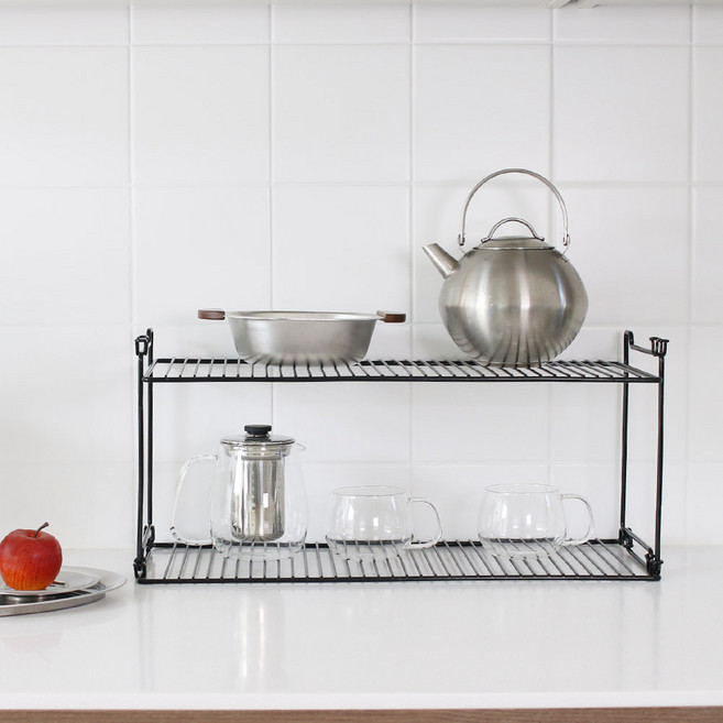 다용도 블록 철제 선반 2단, 블랙, 1세트