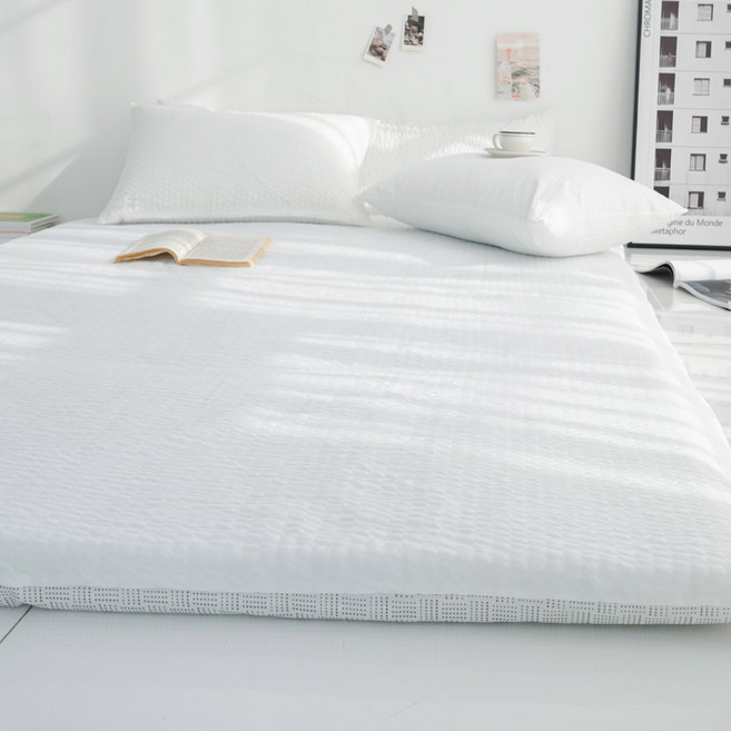 스코홈 국내 제조 여름 냉감 시어서커 홑겹 요커버 + 요솜 세트, 심쿵화이트