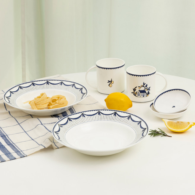 한국도자기 포지타노 파스타 피클 식기세트 6p, 블루, 1세트, 머그 2p + 파스타볼 22.8cm 2p + 굽부접시 10.6cm 2p