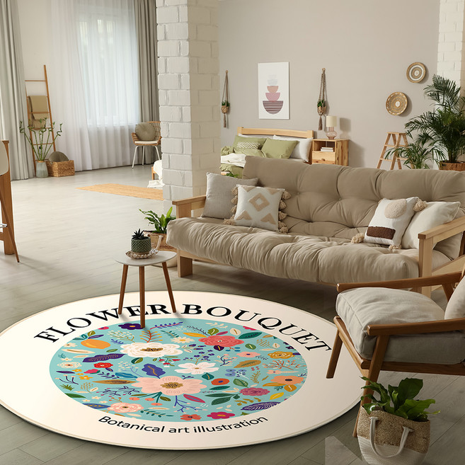 이정데코 플라워 부케 인테리어 물세탁 거실 원형 러그