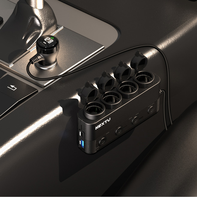 넥스트유 시우난 차량용 멀티 시거잭 소켓 자동차 고속 충전기 블랙, 1개, 4구