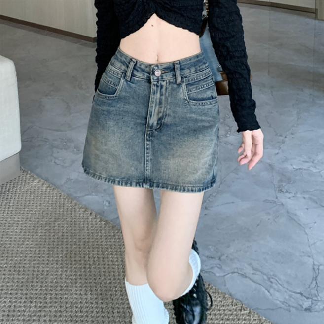 피어니스트 캐주얼 A라인 힙 스타일 숏 미니 청스커트