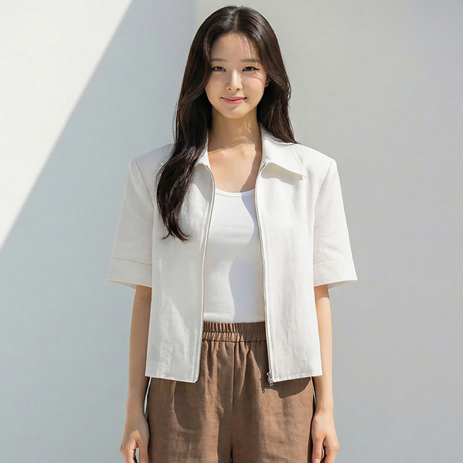 메이첼 여성용 리에틀 시크 반팔 집업 재킷 12725