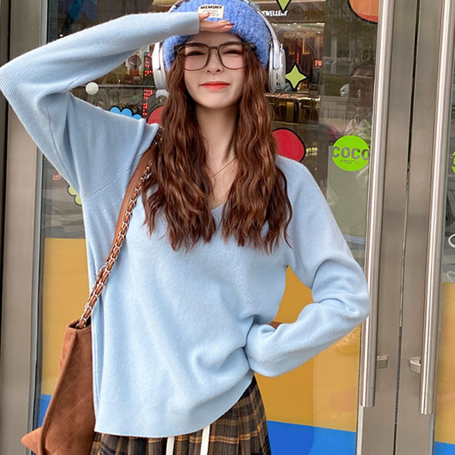 루나걸 여성용 채드로느 브이넥 솔리드 니트 L26SPKN012314