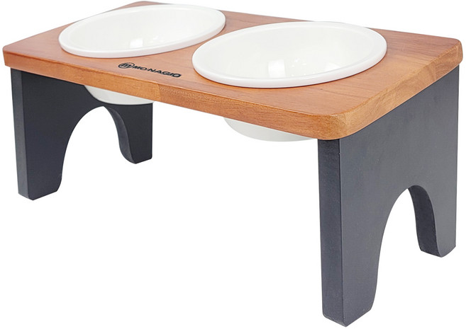 모나지오 스위트 시리즈 키높이형 반려동물 원목식기, 네츄럴 블랙, 1개