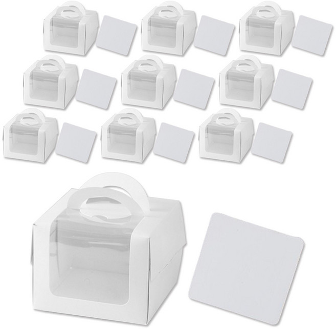 아이엔피 24 창 케이크 상자 중 16 x 16 x 12 cm + 밑지 세트, 화이트, 10세트