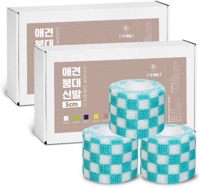 딩동펫 자가접착 애견 붕대신발, 체크스카이, 24개