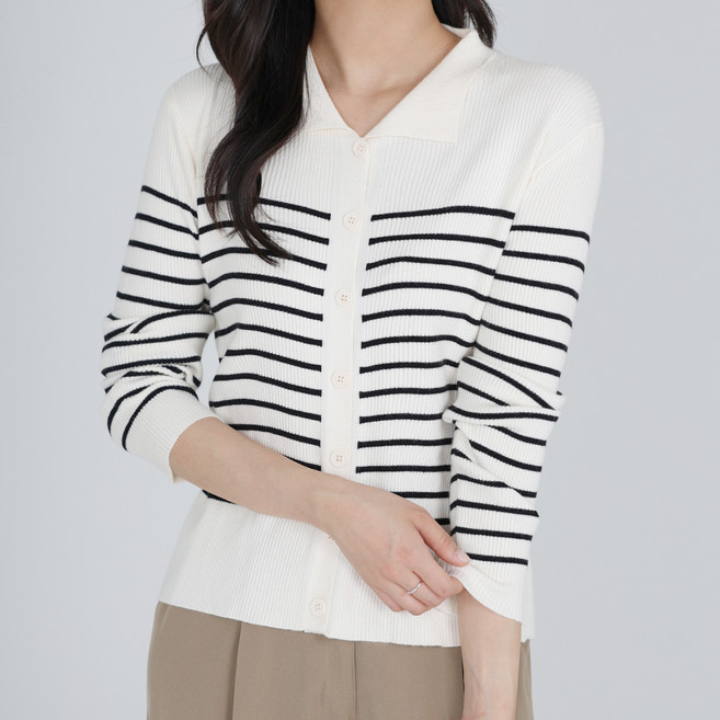 모이르벨라 여성용 제프 카라 스트라이프 가디건 O24FW2-A0605