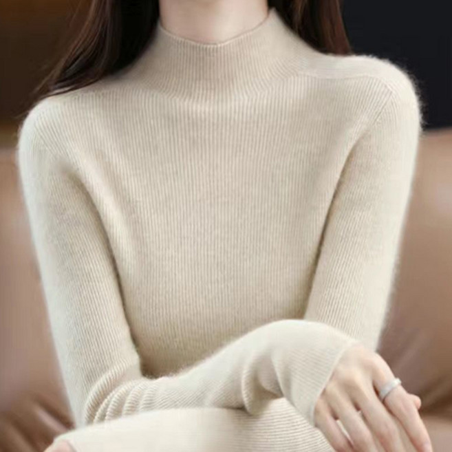 더시럽 여성용 반목 골지 슬림 긴팔 니트 티셔츠 B