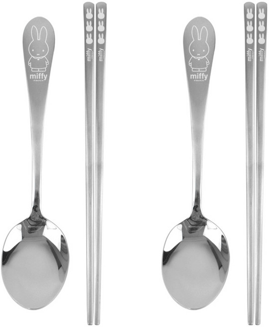 키친유 스텐 미피 스푼 젓가락 세트, 스푼 + 젓가락, 2세트
