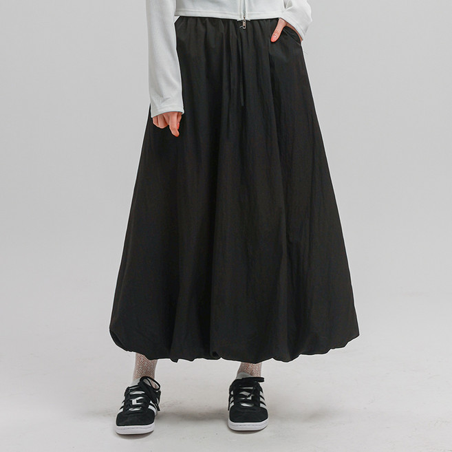 엘쏘 바스락 벌룬 밴딩 스트링 포켓 롱 스커트