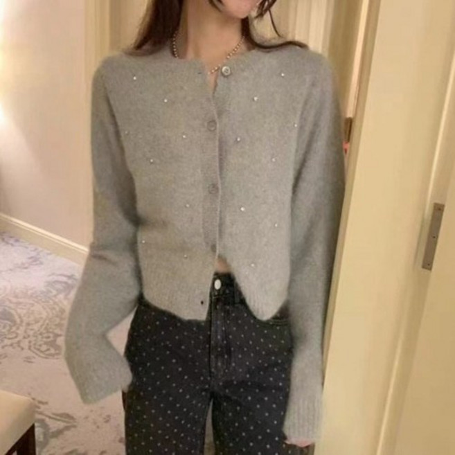 아이엠몽 여성용 큐피니 큐빅 니트 크롭 가디건