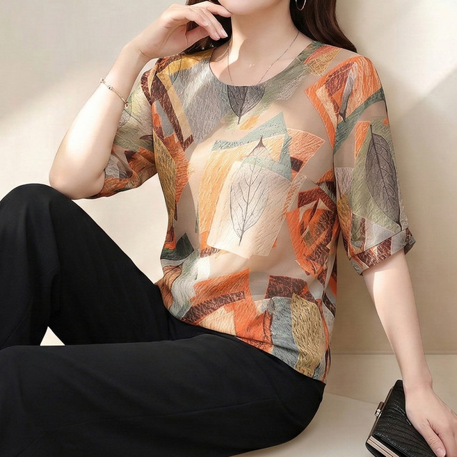 인피어스 여성용 화려 세련 루즈핏 블라우스 티셔츠 I263-0143