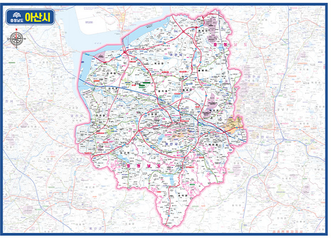 지도닷컴 충청남도 아산시 관내도 코팅 경계지도 150 x 110 cm, 1개