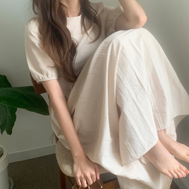 ENVYLOOK 泡泡袖短袖連衣裙, Beige