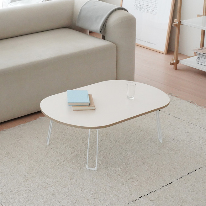 레몬트리 LPM 엣지라인 타원형 접이식 테이블, 우드 베이지