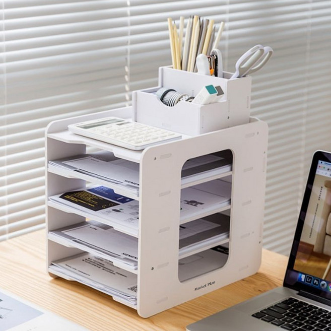 마켓플랜 모던 데스크탑 A4 서류 정리함 세트, 5단, 화이트