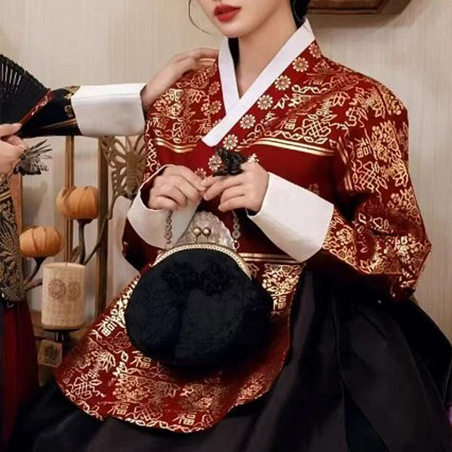 엘쏘 여성용 혼주 한복 럭셔리 퓨전 왕실 한복 저고리 + 치마 세트