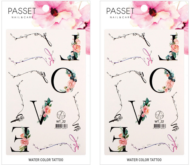파셋 수채화 타투 스티커, WT22, 2개