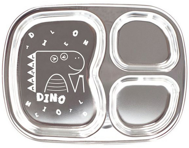 아이쥬 유아용 스텐 간식접시 3구 공룡, 1개