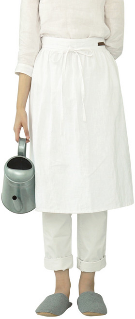 유노야 프릴 린넨 허리 앞치마, 화이트, 1개