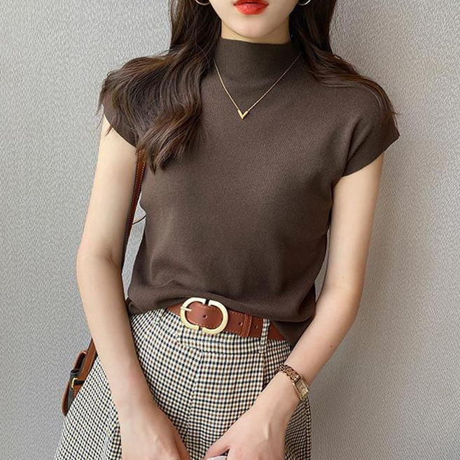 더시럽 여성용 민소매 하이넥 베이직 니트