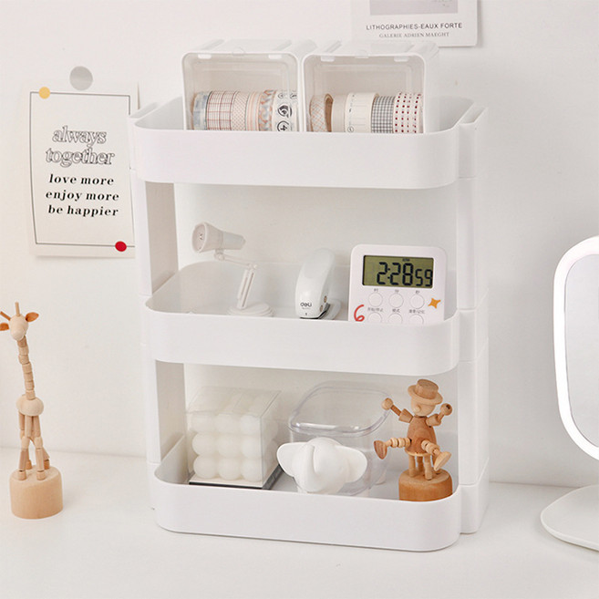 리빙공감 레이어 책상 화장품 정리 선반 3단, 화이트, 1개