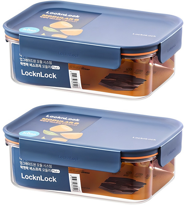 LocknLock 樂扣樂扣 Bisfree Modular Plus 長方形密封保鮮盒 海軍藍, 容器 + 蓋子, 2個