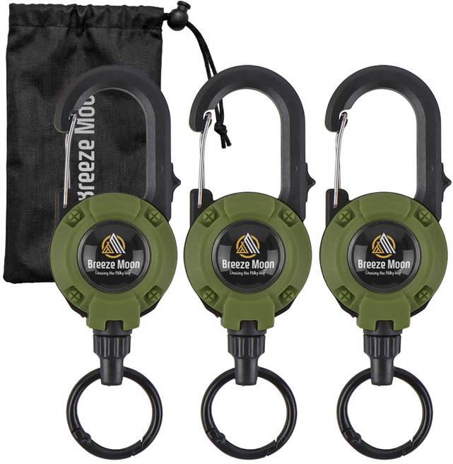 브리즈문 원터치 퀵락 와이어 키링 오토 핀온릴 3p + 보관 파우치 세트, 올리브 그린(핀온릴), 1세트