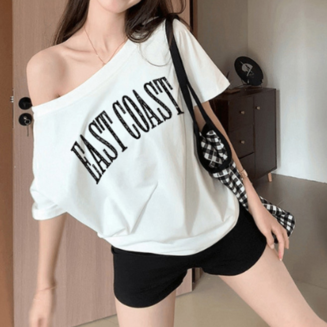 피어니스트 여성용 이스트 오버핏 캐주얼 오프숄더 티셔츠