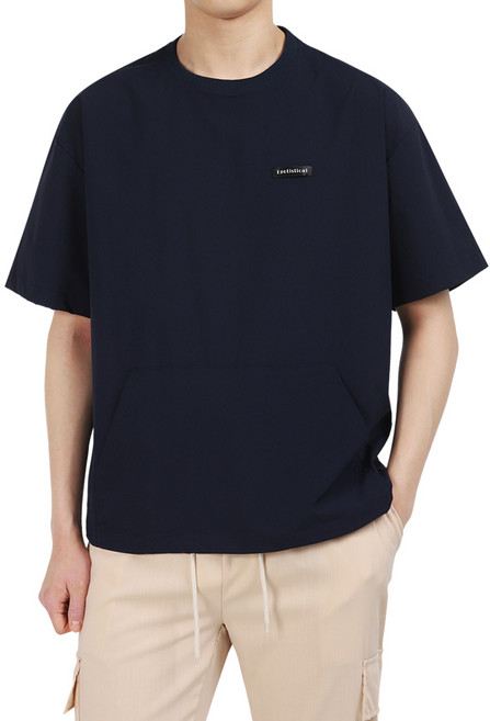 DKA 남성용 오버핏 스트링 아노락 반팔 티셔츠 E05S14_tc3964