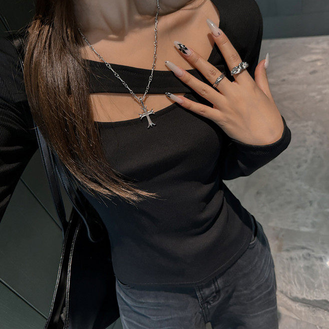 마켓에이 여성용 무지 트임 포인트 슬림 티셔츠 M263-0025