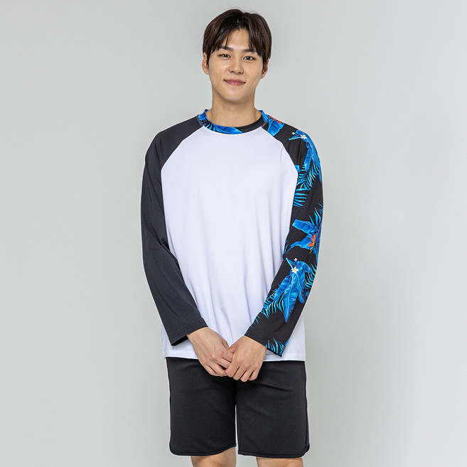 나야스타일 남성용 오리아 오버핏 긴팔티 래쉬가드, 혼합색상