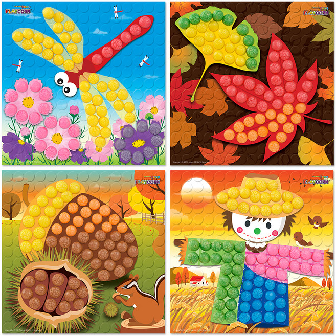 플레이콘 모자이크 보드 만들기 4종 세트 가을, 잠자리, 단풍, 도토리, 허수아비, 1세트