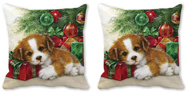 크리스마스 그림 러블리 강아지 고양이 쿠션커버 2p