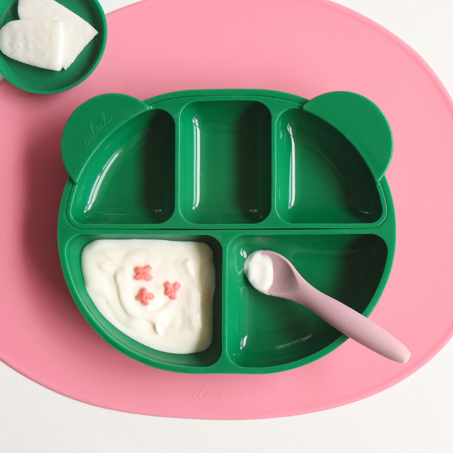 에이드엘 롤리 실리콘 유아식판세트, 그린, 식판 + 세칸 나눔 접시