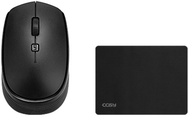 코시 2.4Ghz 무선 마우스 + 마우스 패드 세트 휴대용 M3473WLMP, 블랙